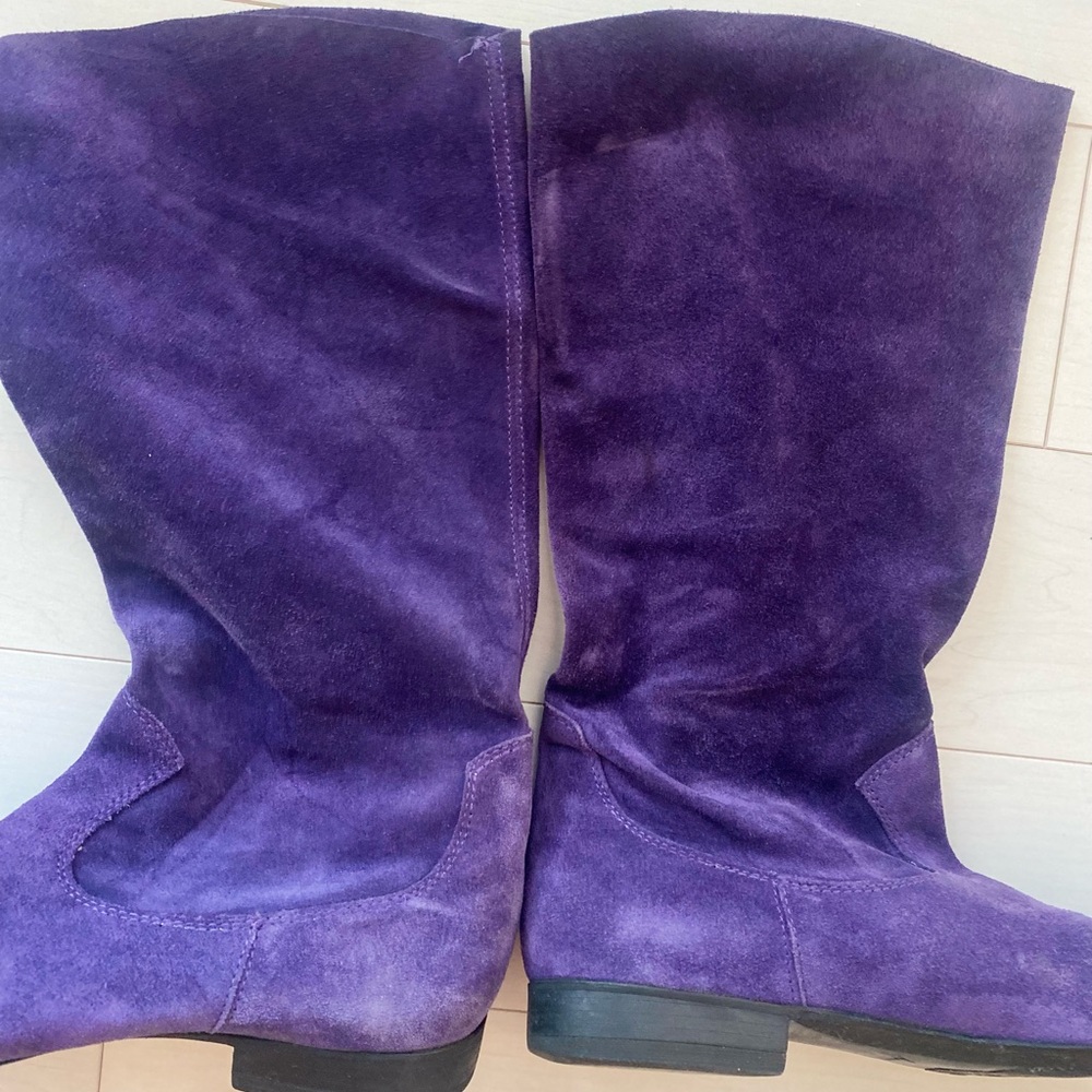 Vintage, Purple Genuine Suede Leather Slouchy Boots Size 9 - Picture 8 of 16